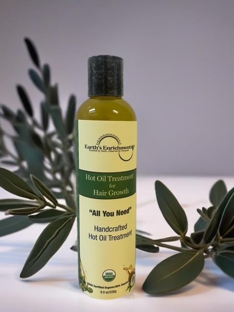 Earth's Enrichments Hot Oil Treatment for Dry, Damaged Hair, Hair Growth Serum, Moisturizes, Hydrates, Reduce Shedding and Breakage, USDA Organic, 8oz