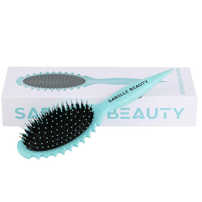 Curly Hair Brush, Detangling Brush for Curly Hair, Shaping and Defining Curls Brushes for Women, Anti-Frizz, Double-Sided Design, Sustainable Wheat Straw Handle & Nylon Bristles