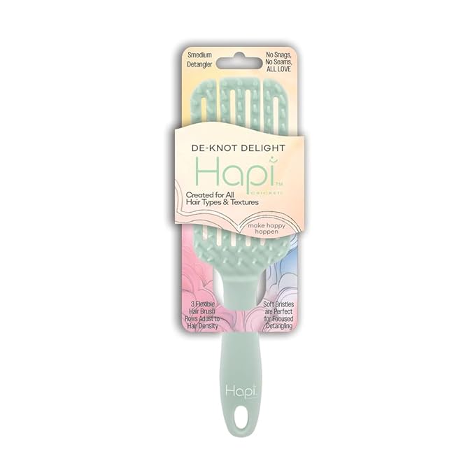 Cricket Hapi De-Knot Delight Detangler Brush Smedium - Featuring 100+ Soft Bristles, Soft, Flexible, and Gentle Design, 3 Adjustable Hair Rows for All Hair Types, and Compact Brush Head - Light Green