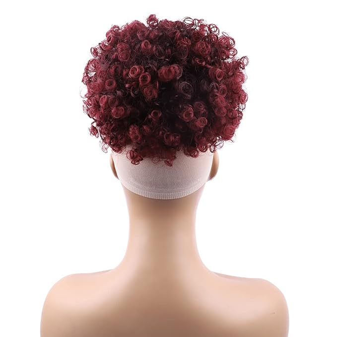 ENTRANCED STYLES Drawstring Ponytail with Bangs - Afro Puff Extensions for Women - Short Curly Clip in Wrap Updo Hairpiece (TBUG)