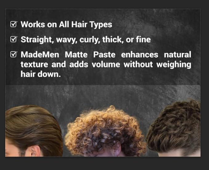 MADEMEN - Matte Paste 3.5oz / Texture paste for hair, Natural looking, non stiff/Easy restyling - Naural Coconut & Sandlewood Scent