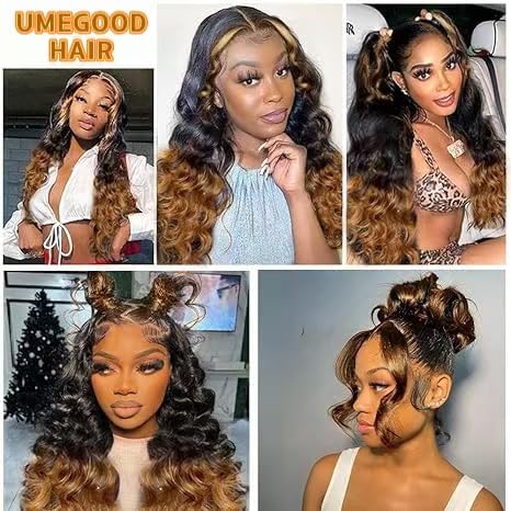 MEGOOD Ombre Lace Front Wig Human Hair 13X6 Honey Blonde Wig Human Hair For Women 220% Density HD Transparent Body Wave Highlight Honey Blonde Wig Glueless Wigs 20Inch