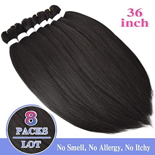 8 Pack Pre Stretched Braiding Hair - 36" 110G/Pack Premium Braiding Hair Pre Stretched Extensions, Professional Itch Free Hot Water Setting Yaki Texture Prestretched Hair (#1B)