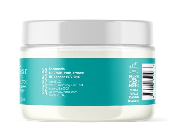 Inahsi Moisture Supreme Fragrance Free Hair Masque | Deep Conditioner for Men, Women, or Kids with Curly Hair | Hair Products for Naturally Curly Hair 12 oz | Made in the USA