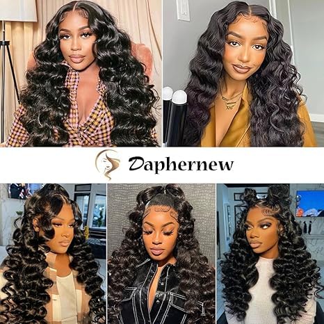 200% Density Loose Wave Lace Front Wigs Human Hair Pre Plucked 360 HD Transparent Lace Wig With Baby Hair - Natural Color (24 Inch)
