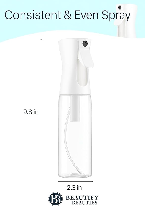 BeautifyBeauties Spray Bottle For Hair – Continuous Mister Spray Bottle for Hairstyling, Cleaning, Plants, Pets, Barbers, Salons, Essential Oil Scents (10.1 Ounce)