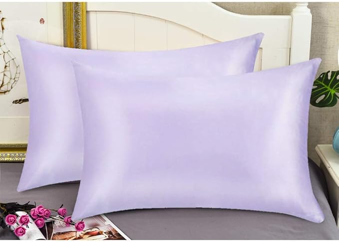 100% Mulberry Silk Pillowcases Set of 2 for Hair and Skin and Super Soft and Breathable Standard Size Nature Silk Pillowcases (Standard, Light Purple)