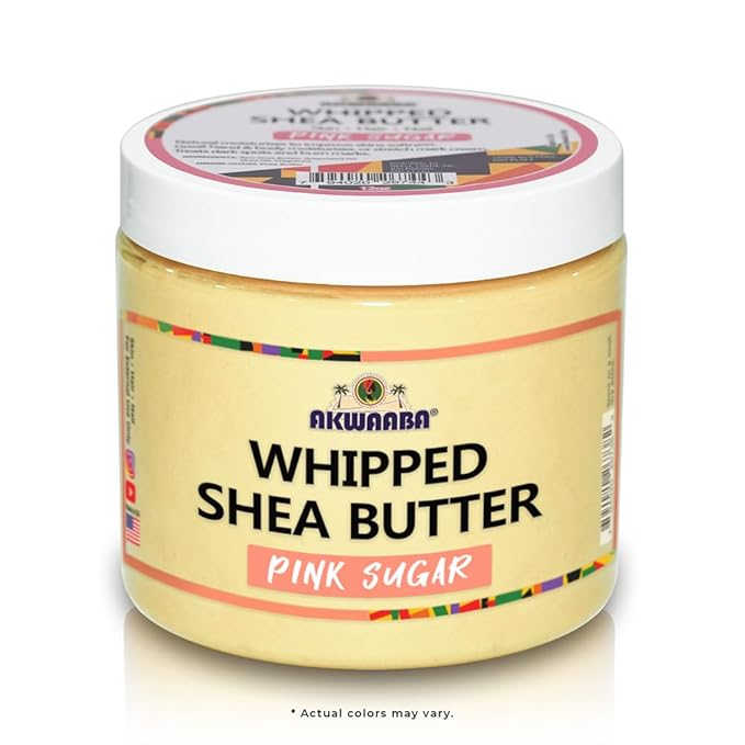 AKWAABA Whipped Shea Butter (Pink Sugar) – Nourishes & Moisturizes | Made with Shea Butter | No Dyes & Parabens | 12 oz / 340 g