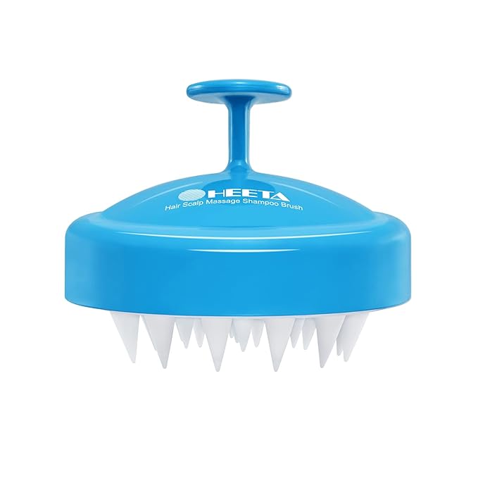 HEETA Scalp Massager with Soft Silicone Bristles for Hair Growth, Dandruff Removal and Exfoliation - Sky Blue Shampoo Brush
