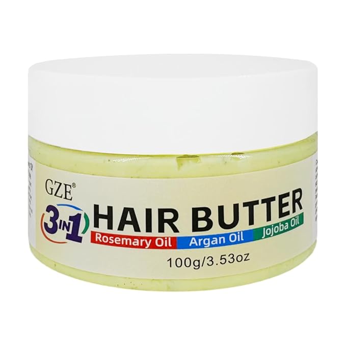 GZE 3 IN 1 Hair Growth Butter with Rosemary Oil, Argan Oil & Jojoba Oil | Intense Moisturizing & Nourishing for Dry, Damaged & Curly Hair | Revitalizing Hair Grease for Frizz Control & Shine
