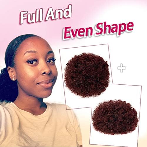 Rosmile Afro Puff Drawstring Ponytail Extension for Black Women - Premium Ombre Red #1T99J 80 Gram Short Synthetic Clip On Kinky Curly Bun for Natural Hair