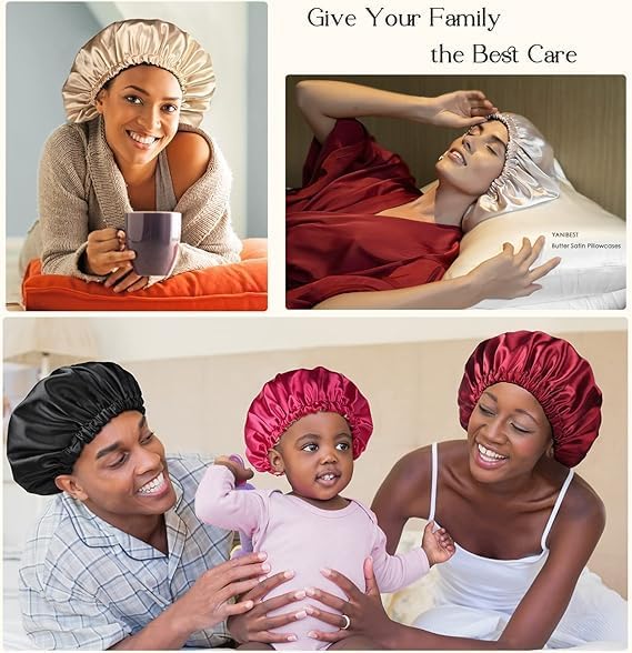 YANIBEST Silk Bonnet Satin Bonnet for Sleeping Women Men, Adjustable Double Layer Hair Bonnet for Curly Braids Reduce Frizz