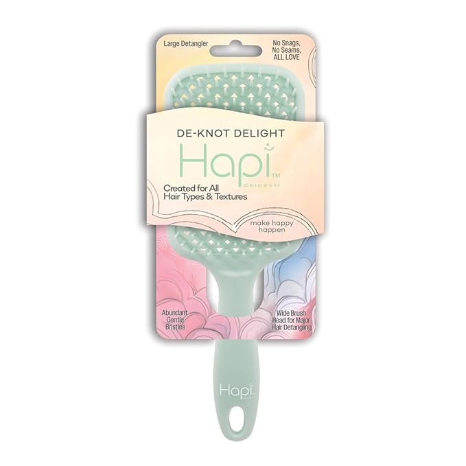 Cricket Hapi De-Knot Delight Detangler Brush Large - Featuring 154 Ultra-Soft Bristles, Flexible and Gentle Design, Fixed Bristles for Even Detangling, and an Ergonomic Wide Brush Head - Light Green
