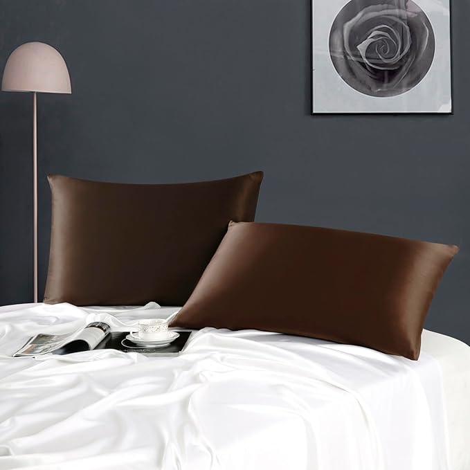 ZIMASILK 100% Pure Mulberry Silk Pillowcase for Hair and Skin Health,Soft and Smooth,Both Sides Premium Grade 6A Silk,600 Thread Count,with Hidden Zipper,1pc (King 20''x36'',Chocolate)
