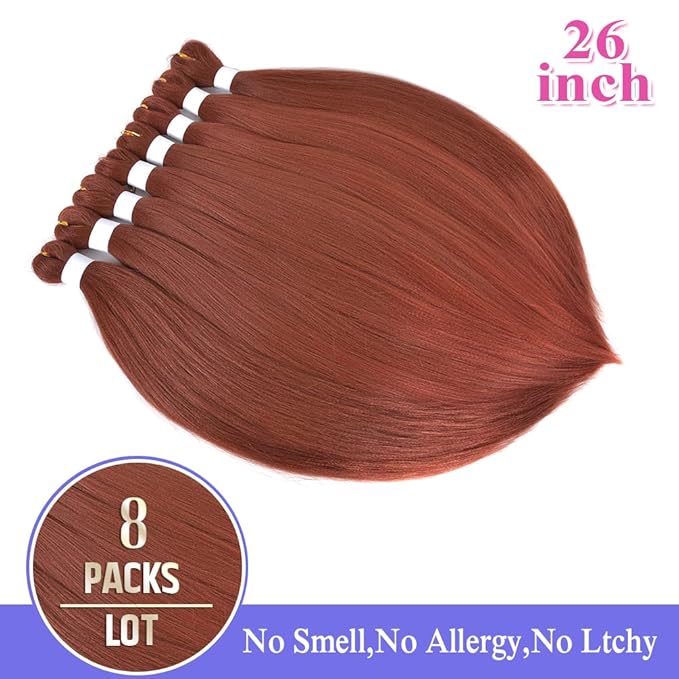 8 Pack Pre Stretched Braiding Hair - 26" 100G/Pack Premium Braiding Hair Pre Stretched Extensions, Professional Itch Free Hot Water Setting Perm Yaki Texture Prestretched Hair(#350)