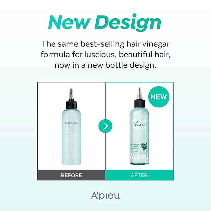 A’PIEU Mint Hair Vinegar - Deep Scalp Clean & Detox for Oily Scalp, Buildup & Dandruff Scalp Treatment, pH-Balancing Rinse for Fresh, Shiny Hair, Korean Haircare, 6.76 fl oz