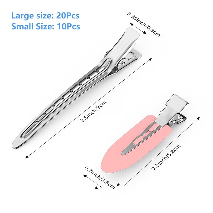 30PCS Metal Alligator Hair Clips, Duck Billed Salon Styling Clips with Holes, Heavy Duty Silver Hair Pins for Women, DIY Bows & Home Use (30 Mixed Sizes)