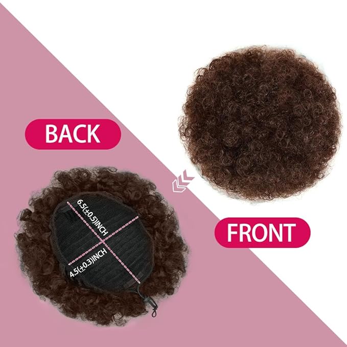 rosmile Afro Puff Drawstring Ponytail Extension for Black Women, Premium Medium Brown #4 80 Gram Short Synthetic Afro Puff Ponytail for Natural Hair, Clip On Kinky Drawstring Curly Ponytail Bun