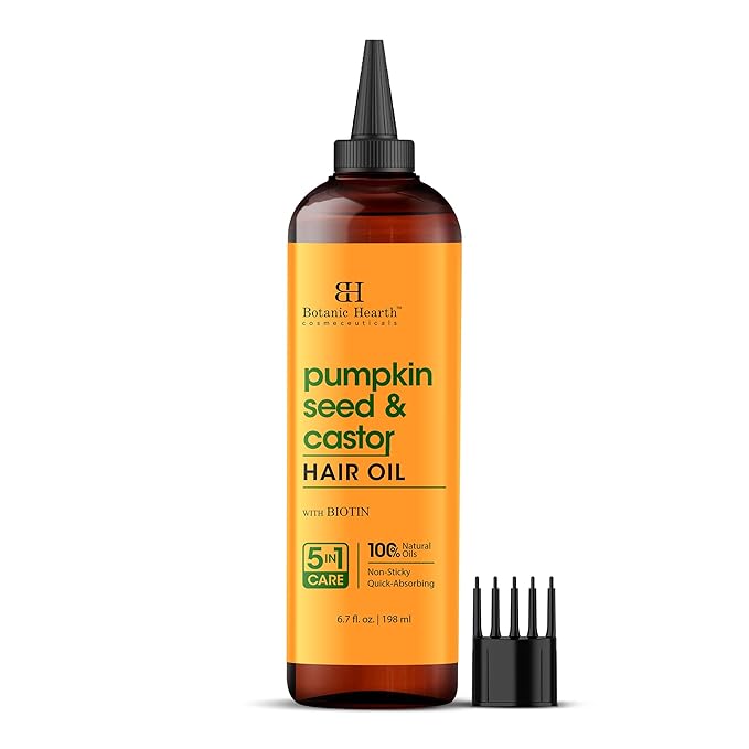 Botanic Hearth Hair Oil for Hair Growth & Home Hair Perm Kit | Strengthening Dry, Frizzy, Damaged Hair & Scalp Treatment | All Hair Types | Pumpkin & Castor Hair Oil - 6.7 Fl Oz