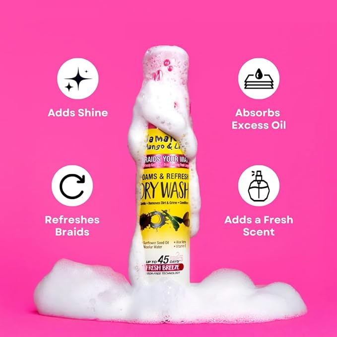 Jamaican Mango & Lime Braids Your Way Dry Wash – Gentle Cleansing Foam for Braids, Locs & Twists – No-Rinse Dry Shampoo for Scalp