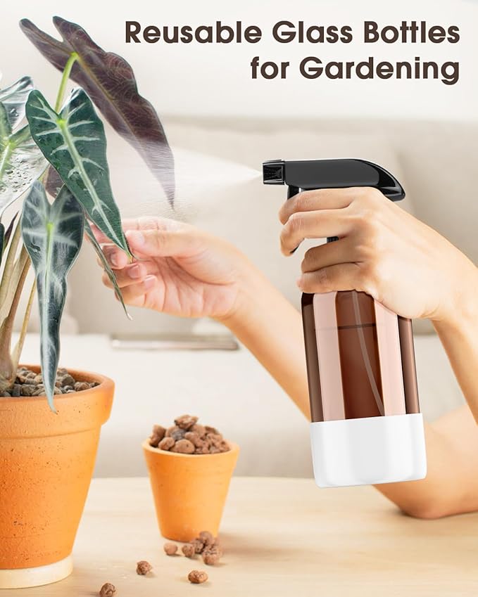 Glass Spray Bottle with Silicone Sleeve Protection, Amber Glass Spray Bottle Set for Window Cleaner Aromatherapy Facial Hydration Watering Flowers Hair Care 2 Pack/16 oz (Black & White, 16 oz)