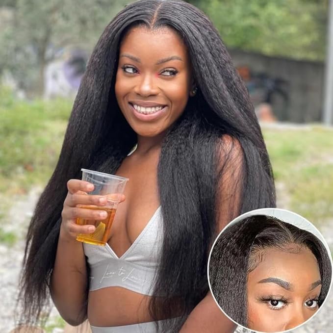 Julia Hair U Part Human Hair Wigs for Women 12A Kinky Straight Braizlian Human Hair Glueless Upart Wig No Glue No Sew in Beginner Friendly 180% Density No Lace Yaki Hair Wig 26 Inch