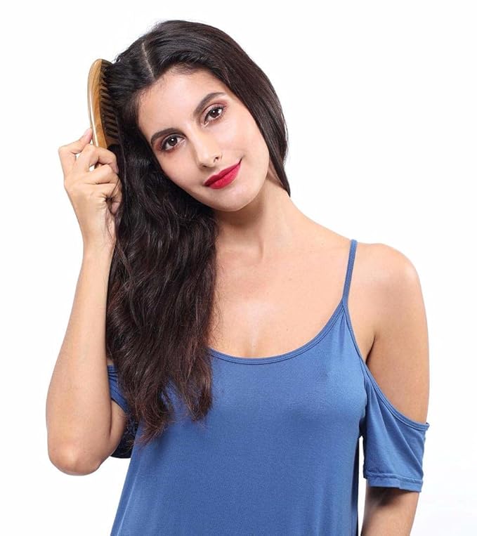 Louise Maelys 2pcs Wooden Wide Tooth Comb for Curly Thick Hair Anti-Static Black & Green Sandalwood Detangler Hair Comb for Women Men