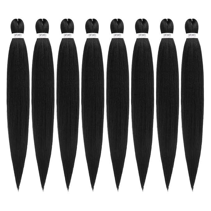 Pre-stretched Braiding Hair - 32 Inch 8 Packs Natural Black Super Long Braiding Hair For Twist or Box Braids, Yaki Texture Hot Water Setting Synthetic Braiding Hair Extensions (32 Inch, 1B-8P)