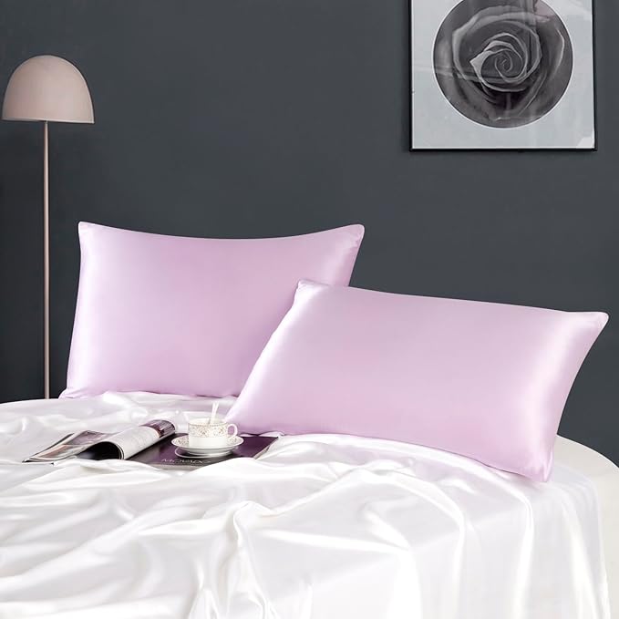 ZIMASILK 100% Pure Mulberry Silk Pillowcase for Hair and Skin Health,Soft and Smooth,Both Sides Premium Grade 6A Silk,600 Thread Count,with Hidden Zipper,1pc(Standard 20''x26'',Light Purple)
