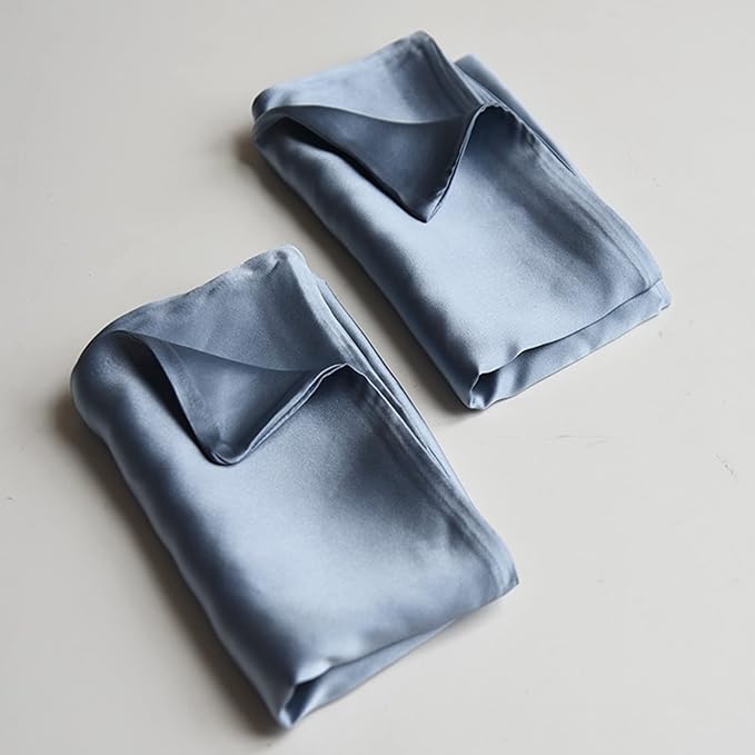 100% Mulberry Silk Pillowcase for Hair and Skin Made in USA, Real 22 Momme Silk Pillow Cases Queen, Not Satin Pillowcase, Anti Acne,Zipper Closure, 1 Pc 20"x30" (Queen, Blue Grey)