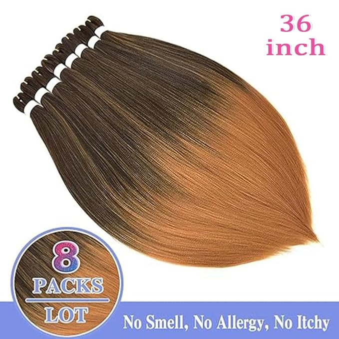 8 Pack Ombre Braiding Hair Pre Stretched - 36" 110G/Pack Premium Pre Stretched Braiding Hair Extensions, Professional Itch Free Hot Water Setting Perm Yaki Texture Prestretched Hair (1B27)