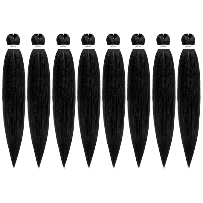 Pre-stretched Braiding Hair - 20 Inch 8 Packs Jet Black Braiding Hair For Twist or Box Braids, Yaki Texture Hot Water Setting Synthetic Braiding Hair Extensions (20 Inch, #1-8P)