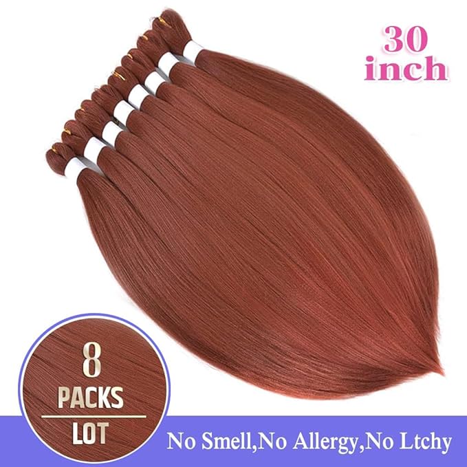 8 Pack Ombre Braiding Hair Pre Stretched - 30" 90G/Pack Premium Pre Stretched Braiding Hair Extensions, Professional Itch Free Hot Water Setting Perm Yaki Texture Prestretched Hair(#350)
