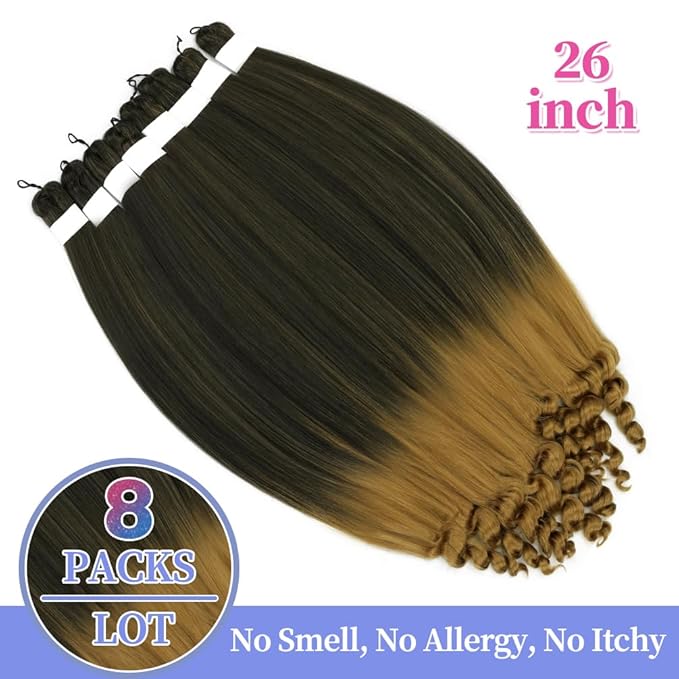 8 Pack Spiral Bump Braiding Hair Pre Stretched - 26" 90G/Pack Premium Pre Stretched Braiding Hair Extensions, Professional Itch Free Hot Water Setting Perm Spiral Bump Texture (1B/27)