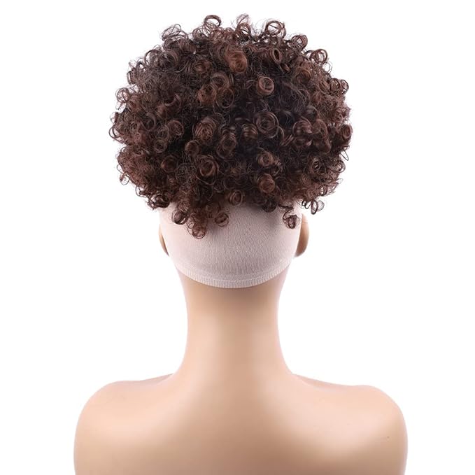 ENTRANCED STYLES Drawstring Ponytail with Bangs - Afro Puff Extensions for Women, Short Curly Clip in Wrap Updo Hairpiece (2-33#)