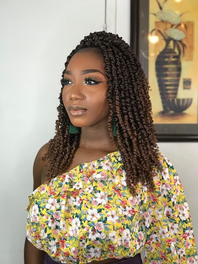 14 Inches 8 Packs Passion Twist Crochet Hair-Ombre Brown Pre-twisted Passion Twists,Pre-Looped Crochet Braids Made Of Bohemian Hair Synthetic Braiding Hair Extensions (14 Inch(Pack of 8), T30)