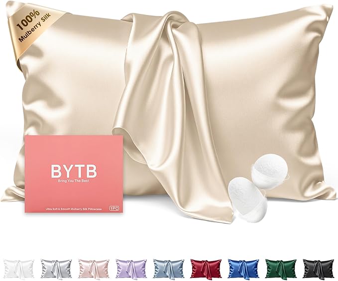 Silk Pillow Cases King Size 100% Mulberry Silk Pillowcase for Hair & Skin 22 Momme Both Sided Grade 6A Silk Cooling Soft Breathable 20 x 36 Inches with Hidden Zipper 1PC, Beige