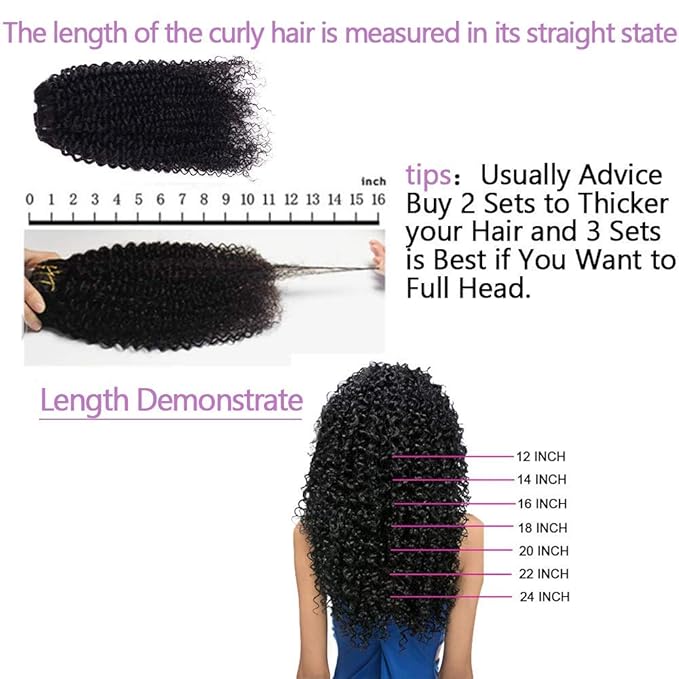 Curly Clip In Extension Human Hair 3C 4A Kinky Curly Clip Ins Full Head for Black Women Brazilian Remy Human Hair Natural Color 8Pcs with18clips 120g/Set (14 inch, curly wave)