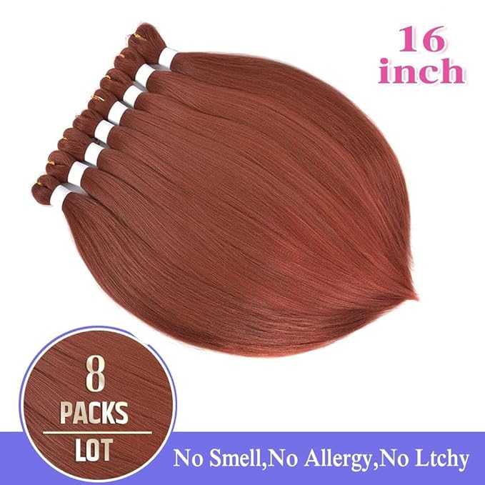 8 Pack Ombre Braiding Hair Pre Stretched - 16" 55G/Pack Premium Pre Stretched Braiding Hair Extensions, Professional Itch Free Hot Water Setting Perm Yaki Texture Prestretched Hair(#350)