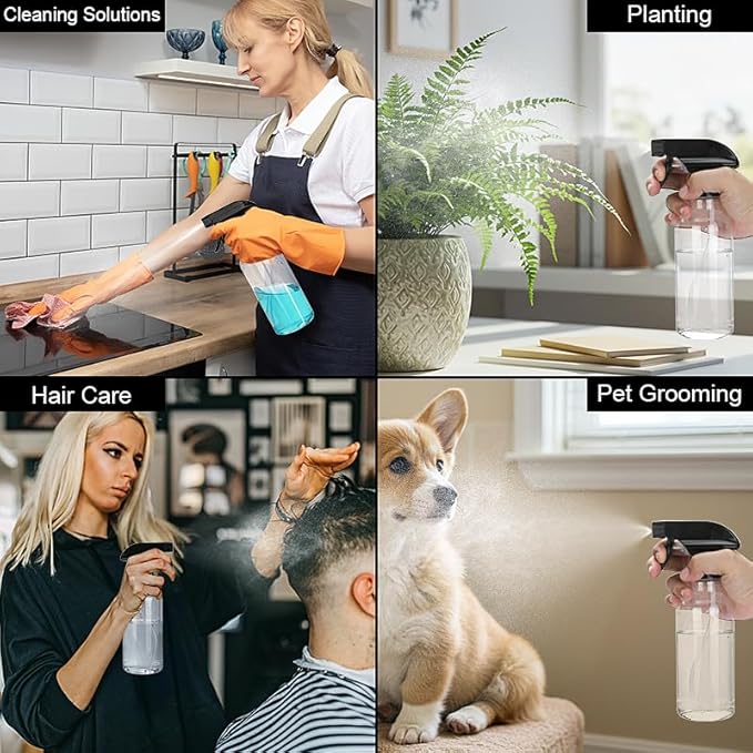 Plastic Spray Bottle 16.9oz Empty Spray Bottles Refillable Container Trigger Sprayer for Cleaning Solutions, Water, Plants, Pet, Essential Oils, Hair, 2 Pack (BlackClear)