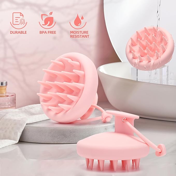 Scalp Massager Shampoo Brush, Scalp Scrubber with Soft Silicone Bristles, Scrubber Scalp Exfoliator for Dandruff Removal,Hair Grouth,Wet Dry Hair Massager Brush for All Hair (Pink)