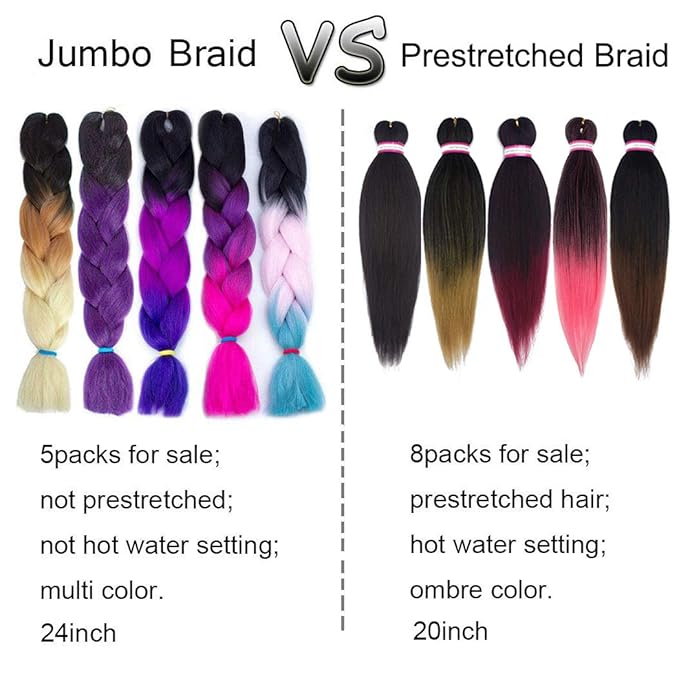 Dorsanee Ombre Burgundy Braiding Hair Pre Stretched 20 Inch 8 Packs Braiding Hair Extensions for Crochet Box Braids Twists Locs Hair Itch Free Soft Yaki Texture Hot Water Setting (20inch,#1B/Bug)