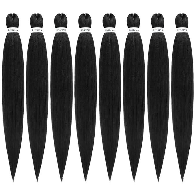 Pre-stretched Braiding Hair - 40 Inch 8 Packs Natural Black Super Long Braiding Hair For Twist or Box Braids, Yaki Texture Hot Water Setting Synthetic Braiding Hair Extensions (40 Inch, 1B-8P)