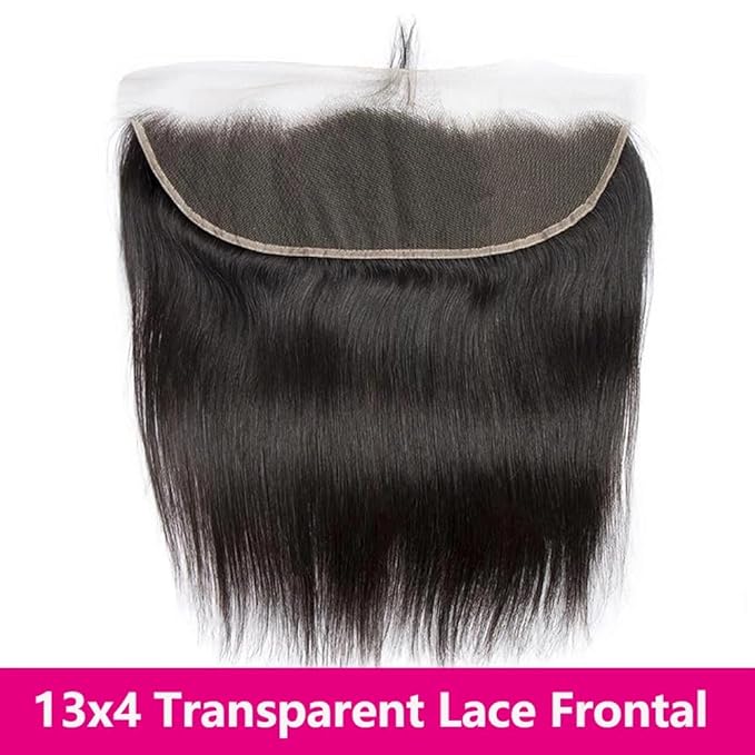 12A Straight Bundles with Frontal Human Hair 16 18 20+14 Inch Brazilian Human Hair Bundles with Frontal 100% Unprocessed Virgin Weave Hair with 13x4 HD Lace Closure