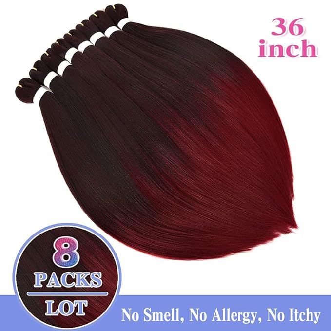 8 Pack Ombre Braiding Hair Pre Stretched - 36" 110G/Pack Premium Pre Stretched Braiding Hair Extensions, Professional Itch Free Hot Water Setting Perm Yaki Texture Prestretched Hair(1Bbug)