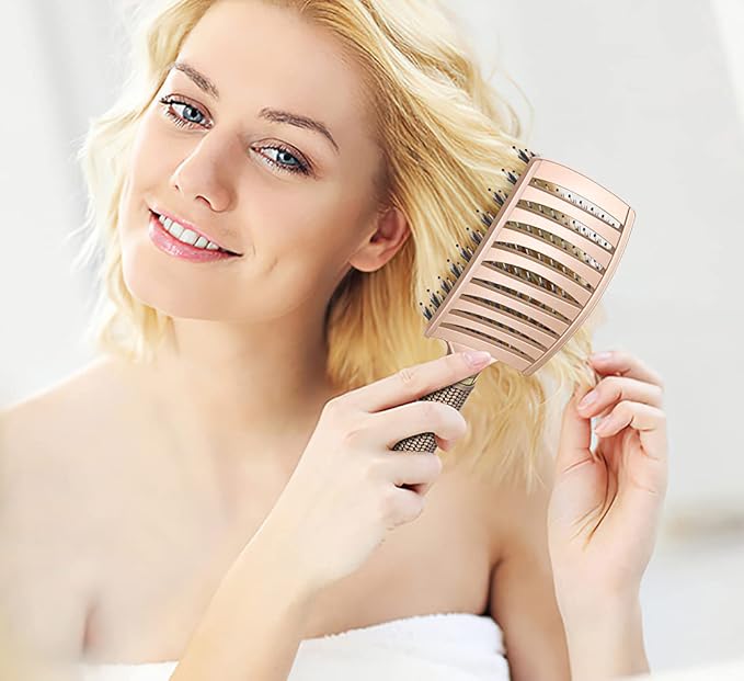 KTKUDY Detangling Brush Getting Knots Out without Pain - Boar Bristles Hairbrush Make Hair Shiny & Healthier Vented Detangler Brush for Women Men Kids Wet and Dry Hair (Gold)