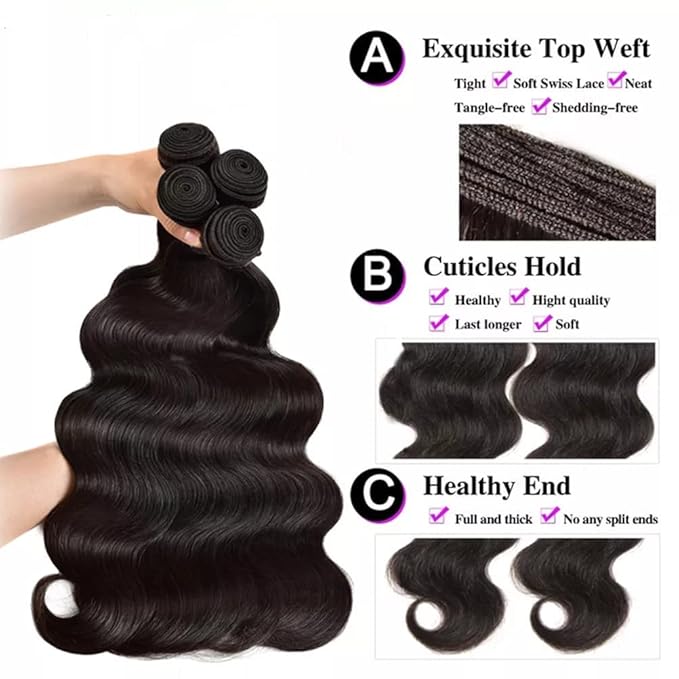 YISEA Human Hair Bundles Body Wave 4 Bundles(24 22 20 18)12A Brazilian Hair Body Wave Virgin Hair Natural Black Bundles Unprocessed Remy Human Hair Weaves Brazilian Hair Extensions