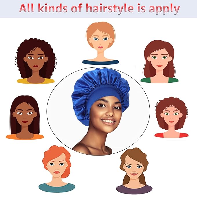 3 Pack Satin Bonnet Silk Hair Bonnet for Sleeping, Sleep Bonnets for Women Large Wide Soft Band Sleep Cap for Curly Hair Braids