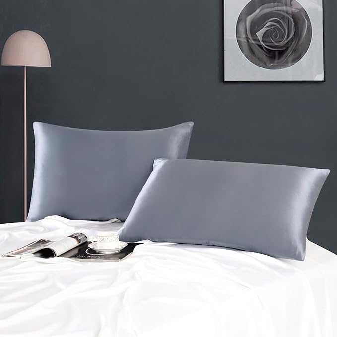 ZIMASILK 100% Pure Mulberry Silk Pillowcase for Hair and Skin Health,Soft and Smooth,Both Sides Premium Grade 6A Silk,600 Thread Count,with Hidden Zipper,1pc (Queen 20''x30'',Slate Blue)