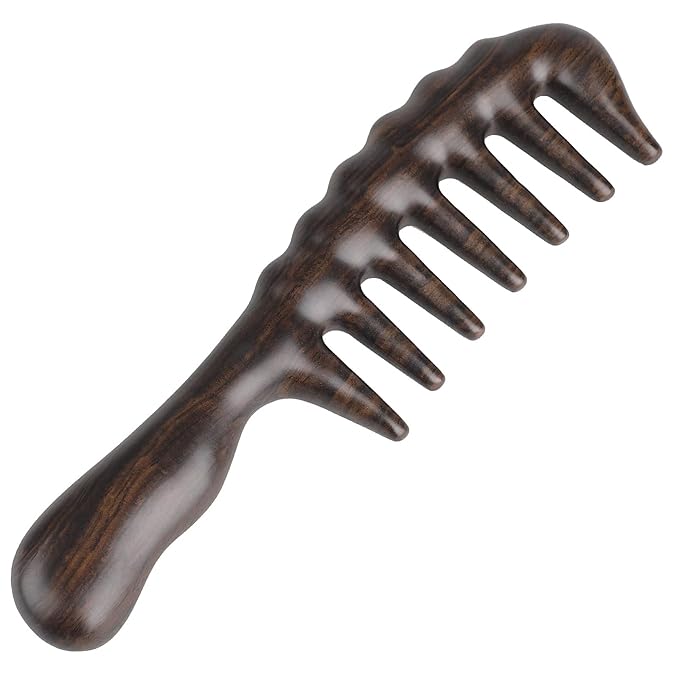 Onedor Handmade 100% Natural Black Sandalwood Hair Combs - Anti-Static Sandalwood Scent Natural Hair Detangler Wooden Comb (Thickening Comb)